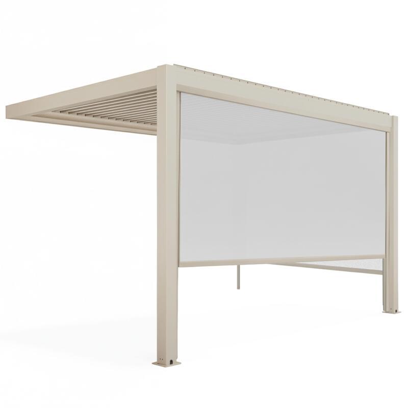 Pergola bioclimatica 4x3 m addossata manuale  in alluminio crema con tenda