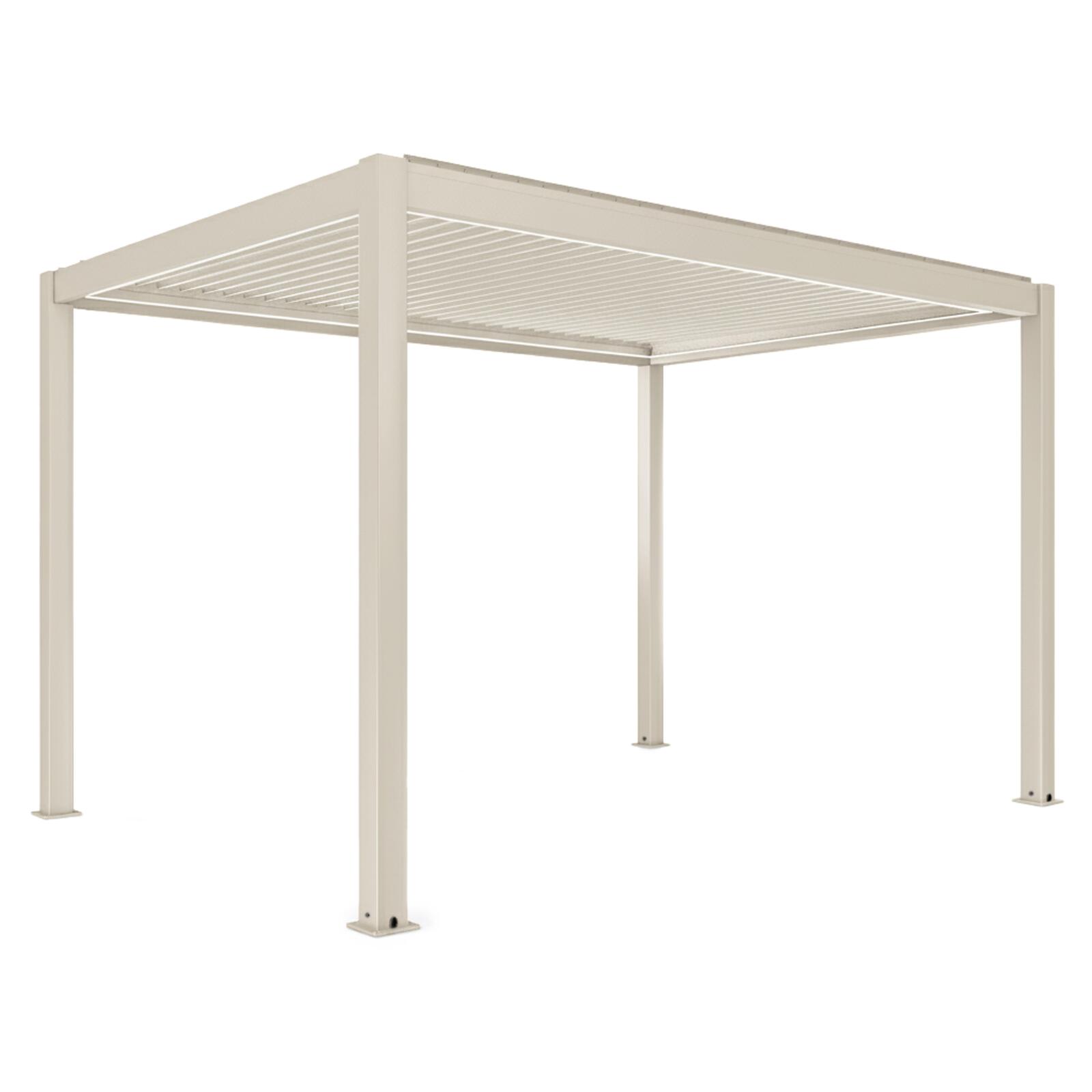 Pergola bioclimatica 4x3 m autoportante motorizzata  in alluminio crema con illuminazione a LED e con tenda