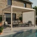 Pergola bioclimatica 4x3 m autoportante motorizzata  in alluminio crema con illuminazione a LED e con tenda
