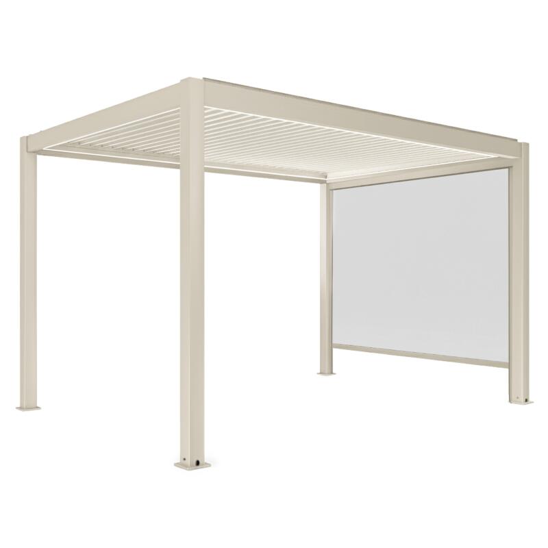Pergola bioclimatica 4x3 m autoportante motorizzata  in alluminio crema con illuminazione a LED e con tenda