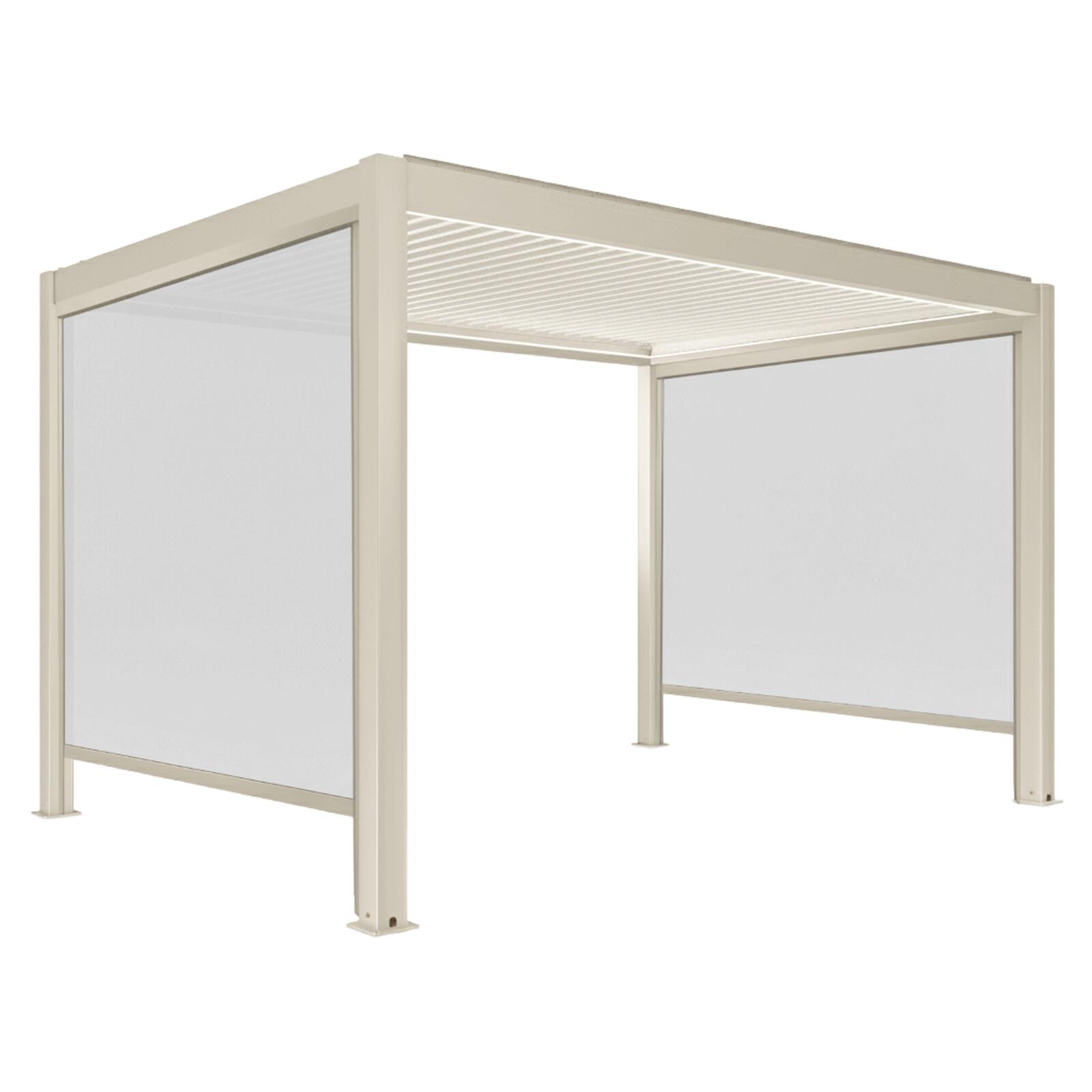 Pergola bioclimatica 4x3 m autoportante motorizzata  in alluminio crema con illuminazione a LED e con tenda