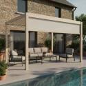 Pergola bioclimatica 4x3 m autoportante motorizzata  in alluminio crema con illuminazione a LED e con tenda
