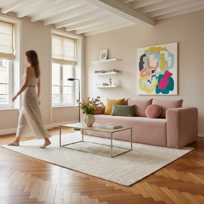 Divano 3 posti in tessuto a coste con cuscini