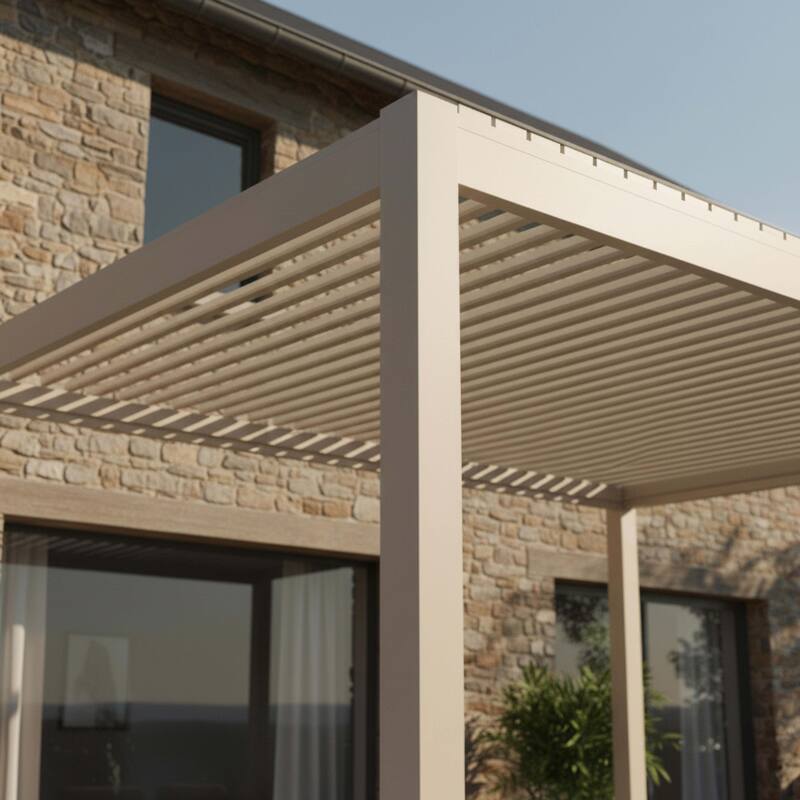 Pergola bioclimatica 4x3 m autoportante motorizzata  in alluminio crema con illuminazione a LED