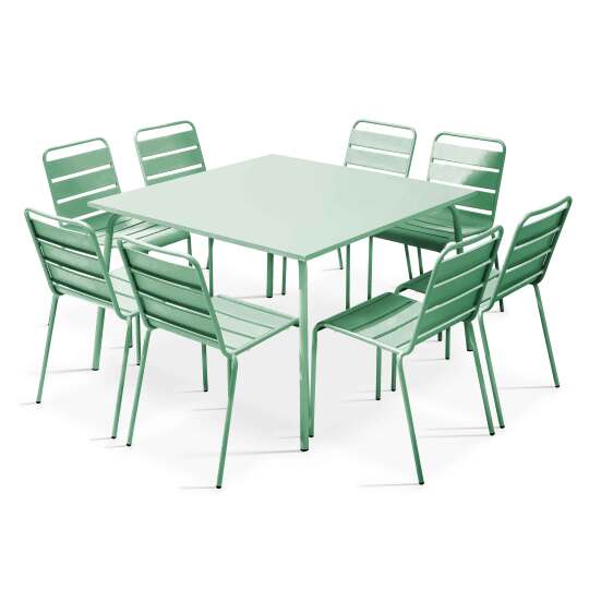 Tavolo da giardino quadrato in metallo 120 x 120 cm e 8 sedie in metallo