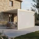 Pergola bioclimatica 4x3 m motorizzata in alluminio crema con illuminazione a LED e con tenda - Lifestyle