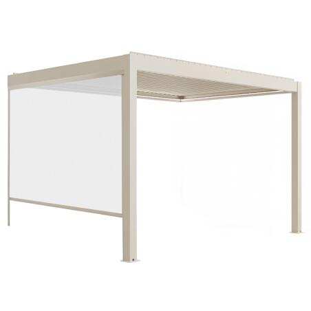 Pergola bioclimatica 4x3 m motorizzata in alluminio crema con illuminazione a LED e con tenda