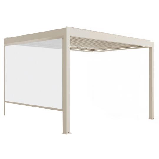 Pergola bioclimatica 4x3 m motorizzata in alluminio crema con illuminazione a LED e con tenda | Oviala