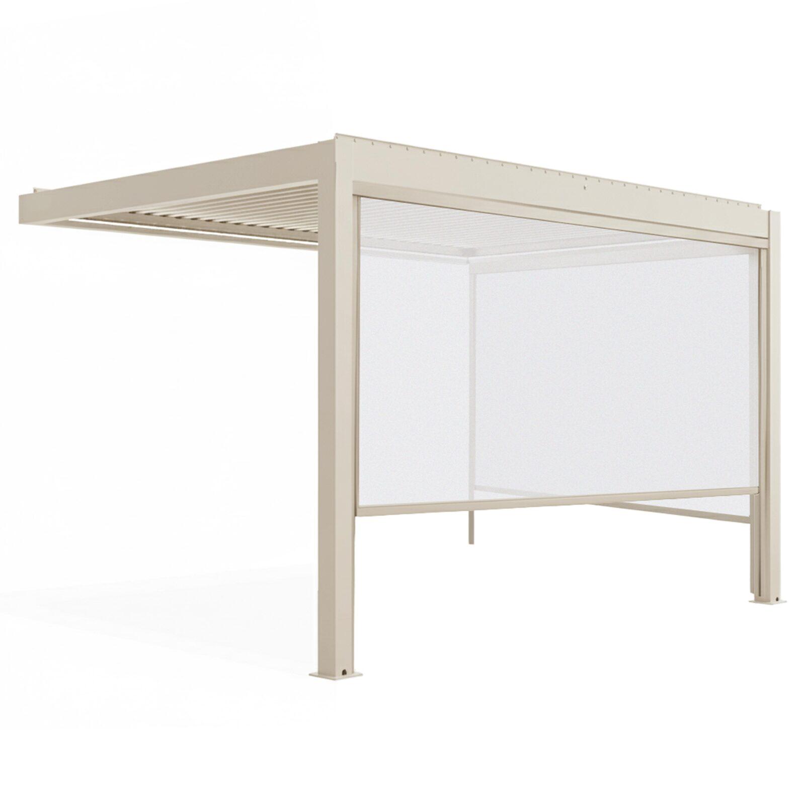 Pergola bioclimatica 4x3 m motorizzata in alluminio crema con illuminazione a LED e con tenda