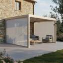 Pergola bioclimatica 4x3 m motorizzata in alluminio crema con illuminazione a LED e con tenda - Lifestyle