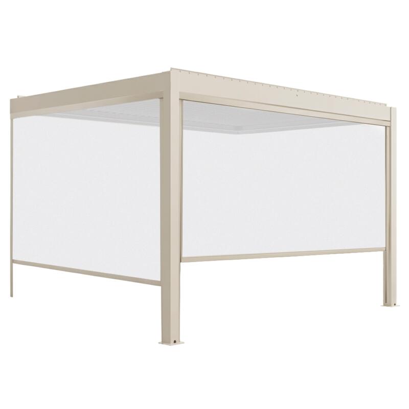 Pergola bioclimatica 4x3 m motorizzata in alluminio crema con illuminazione a LED e con tenda