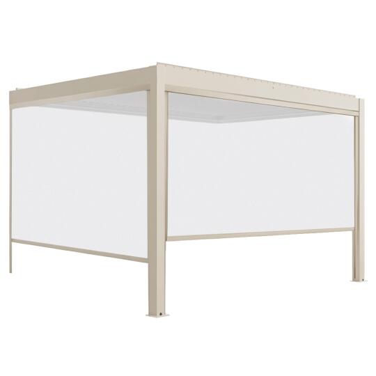 Pergola bioclimatica 4x3 m motorizzata in alluminio crema con illuminazione a LED e con tenda | Oviala