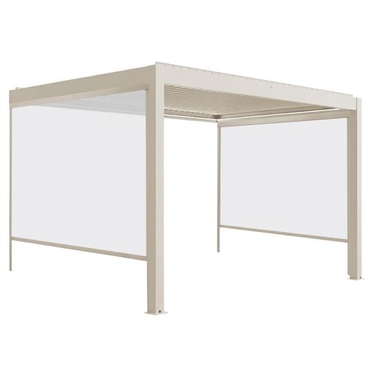 Pergola bioclimatica 4x3 m motorizzata in alluminio crema con illuminazione a LED e con tenda | Oviala