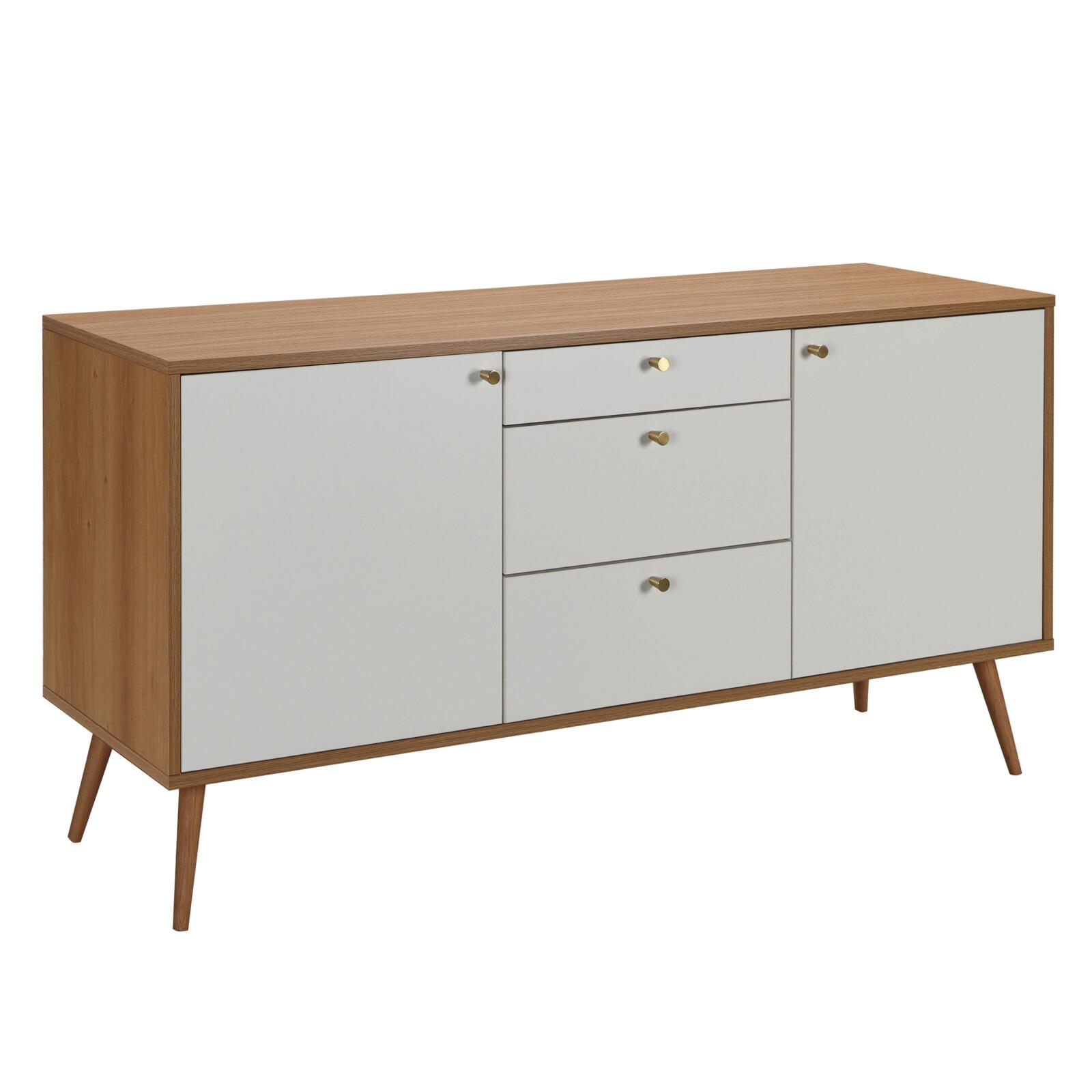 Buffet effetto legno chiaro 2 ante 3 cassetti 150 cm stile scandinavo