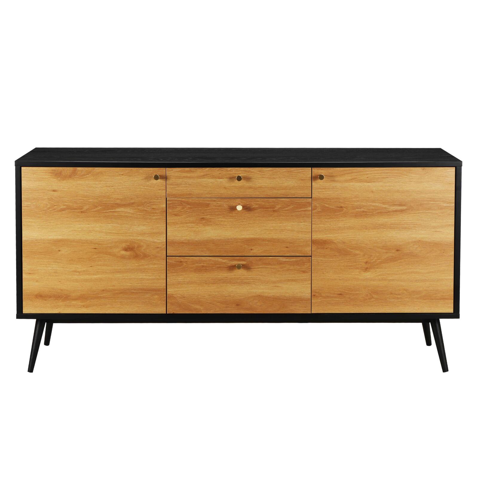 Buffet effetto legno chiaro 2 ante 3 cassetti 150 cm stile scandinavo