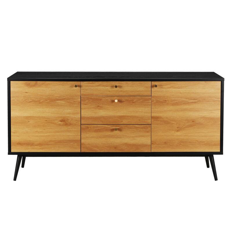 Buffet effetto legno chiaro 2 ante 3 cassetti 150 cm stile scandinavo (2/6)