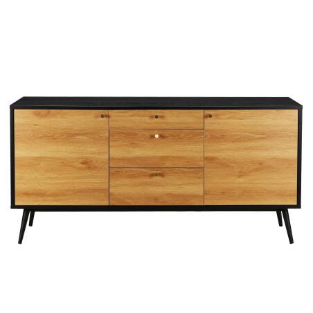 Buffet effetto legno chiaro 2 ante 3 cassetti 150 cm stile scandinavo (2/6)