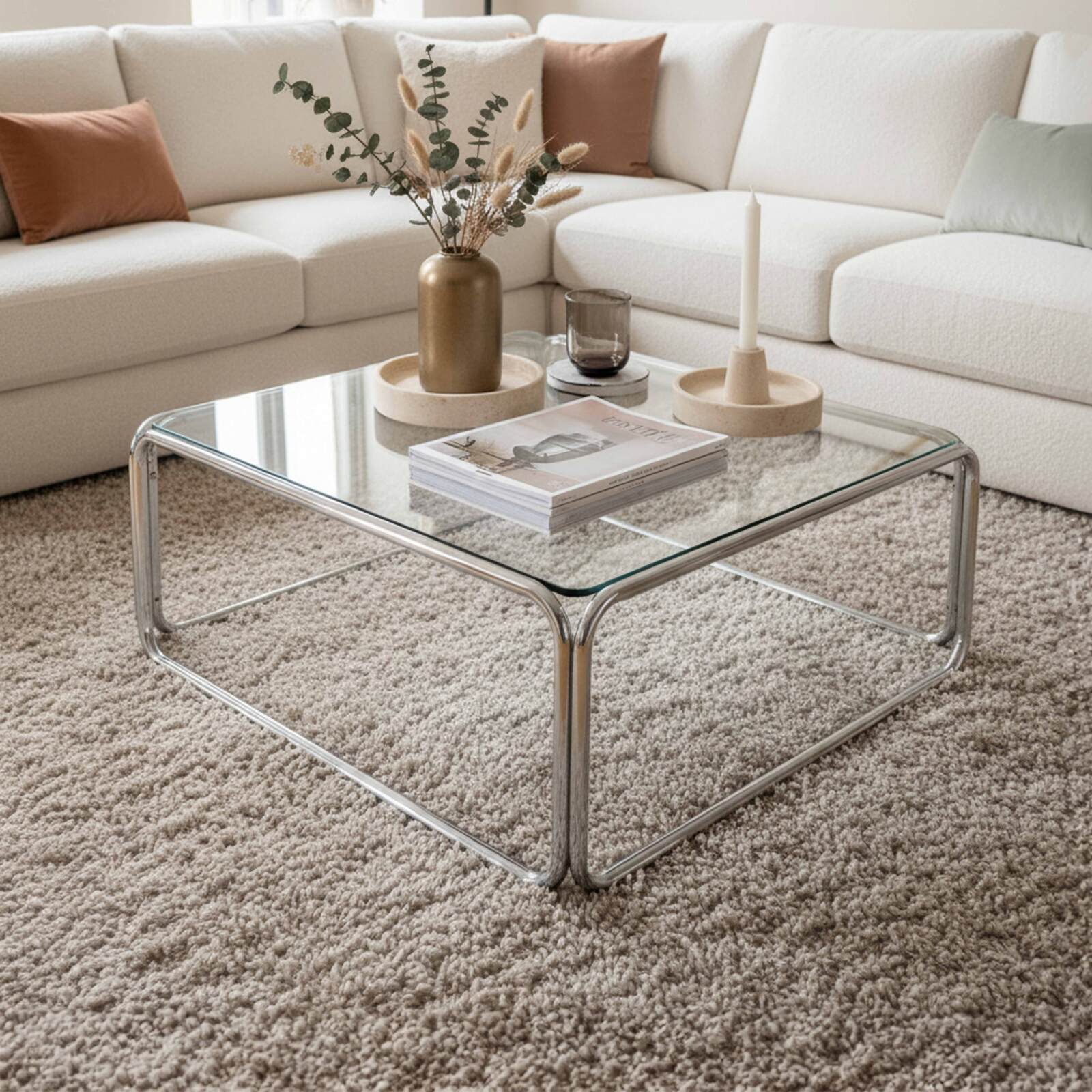 Tavolino da salotto in vetro temperato quadrato 90x90 cm