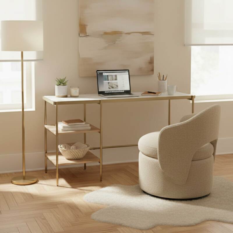 Ufficio con ripiani in marmo e legno di mango