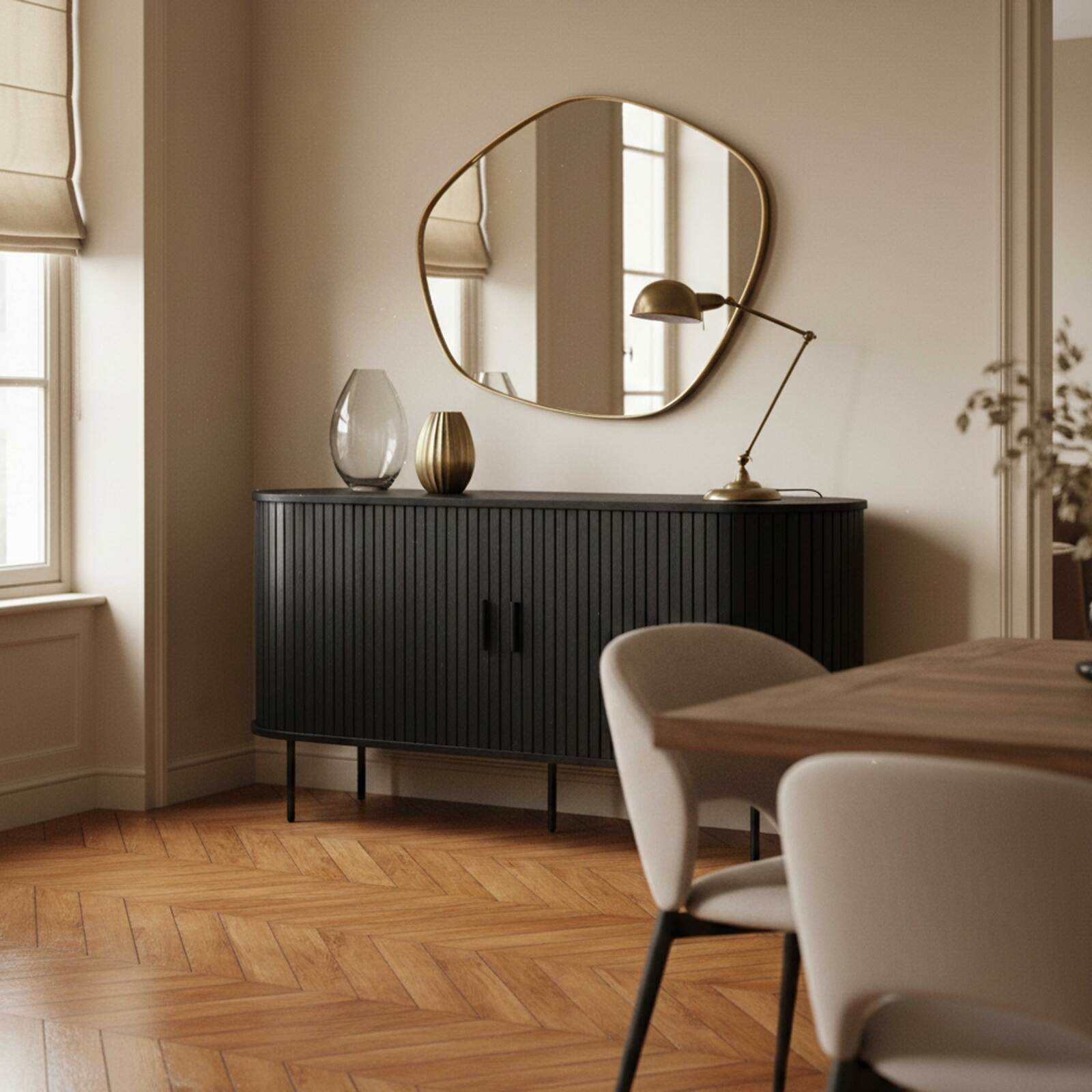 Buffet effetto legno e metallo 2 ante effetto doghe 140 cm