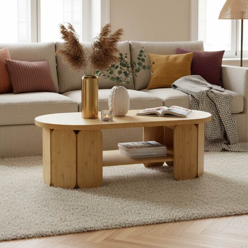 Tavolino da salotto effetto naturale ovale 110x50 cm