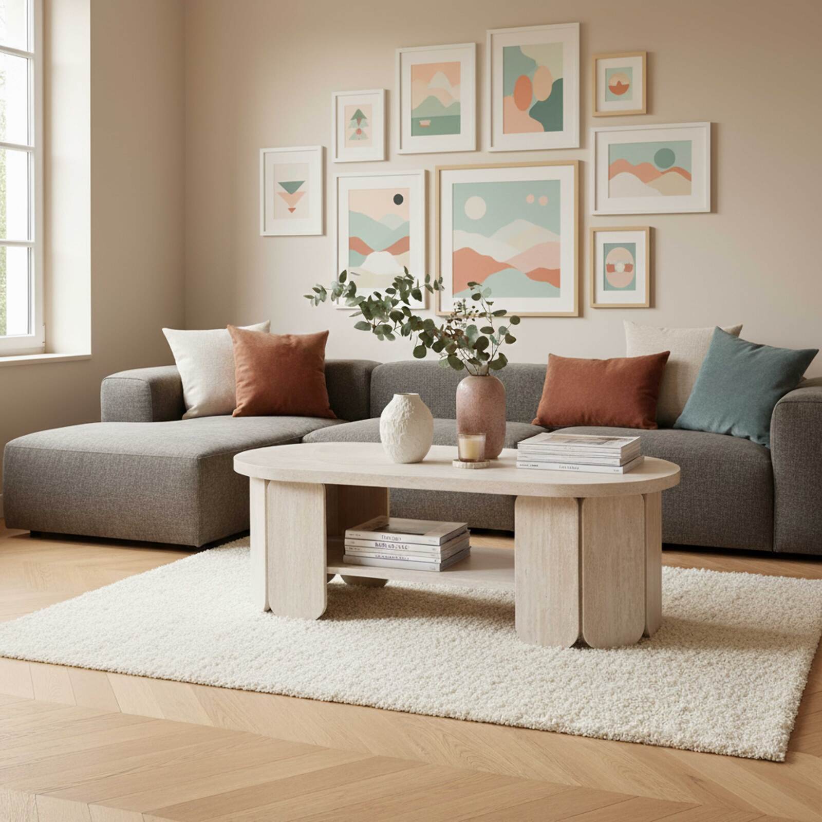 Tavolino da salotto effetto naturale ovale 110x50 cm