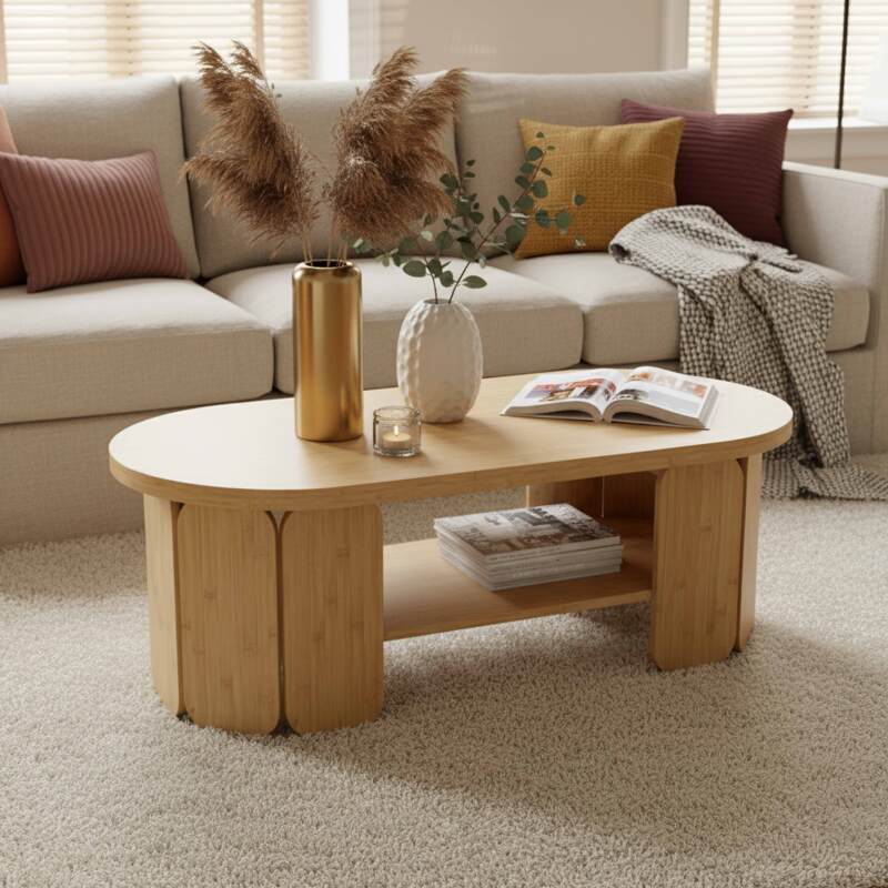 Tavolino da salotto effetto naturale ovale 110x50 cm (2/6)