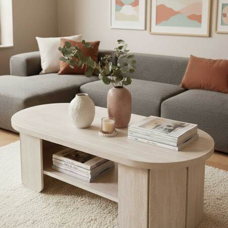 Tavolino da salotto effetto naturale ovale 110x50 cm (2/6)