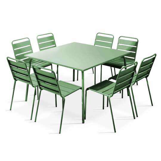 Tavolo da giardino quadrato in metallo 120 x 120 cm e 8 sedie in metallo