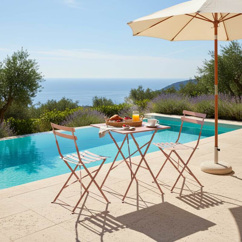 Tavolo da giardino bistrot quadrato pieghevole in metallo per 2 persone 60x60 cm (3/5)