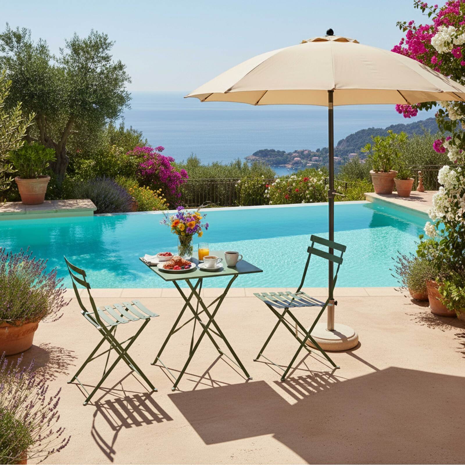 Tavolo da giardino bistrot quadrato pieghevole in metallo per 2 persone 60x60 cm