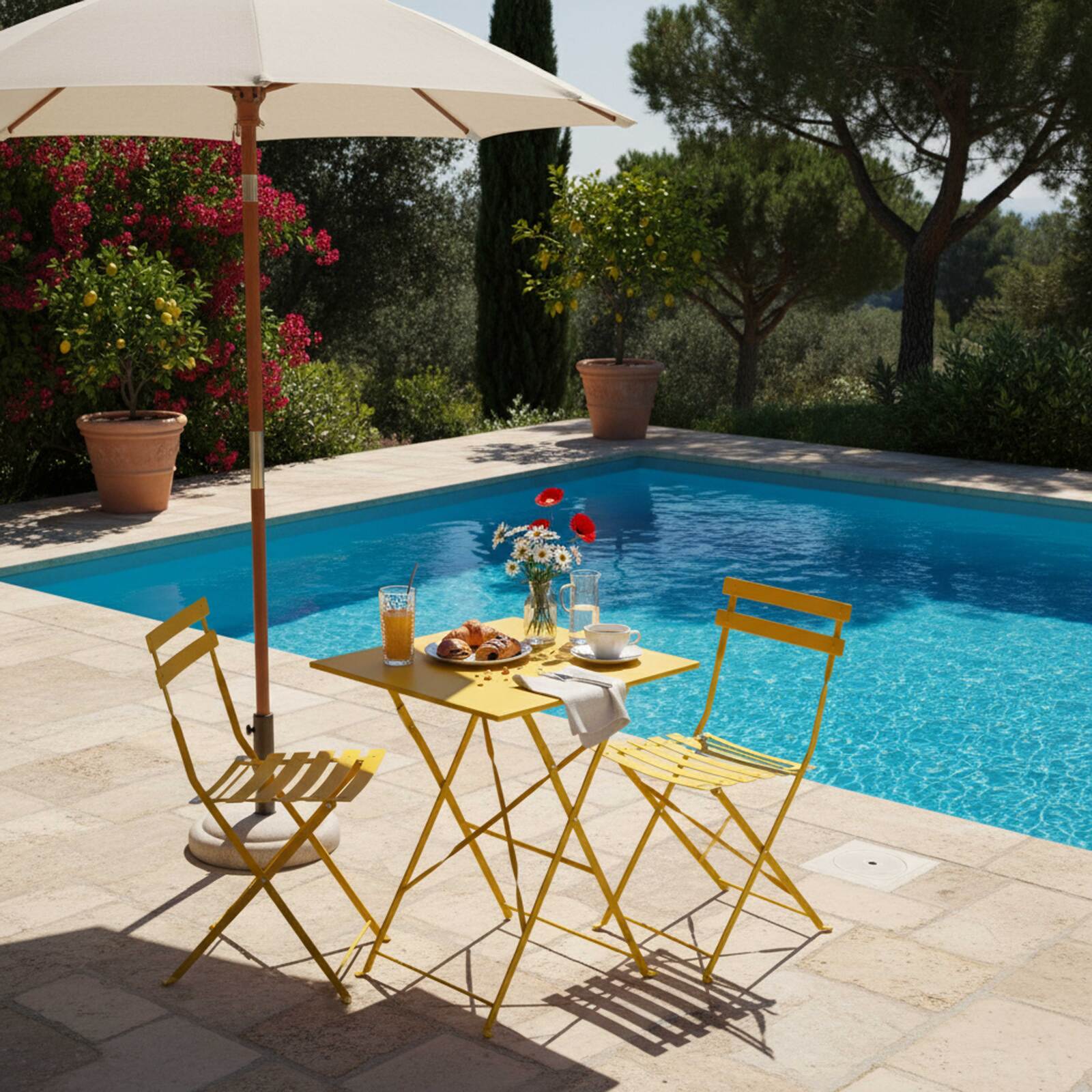 Tavolo da giardino bistrot quadrato pieghevole in metallo per 2 persone 60x60 cm