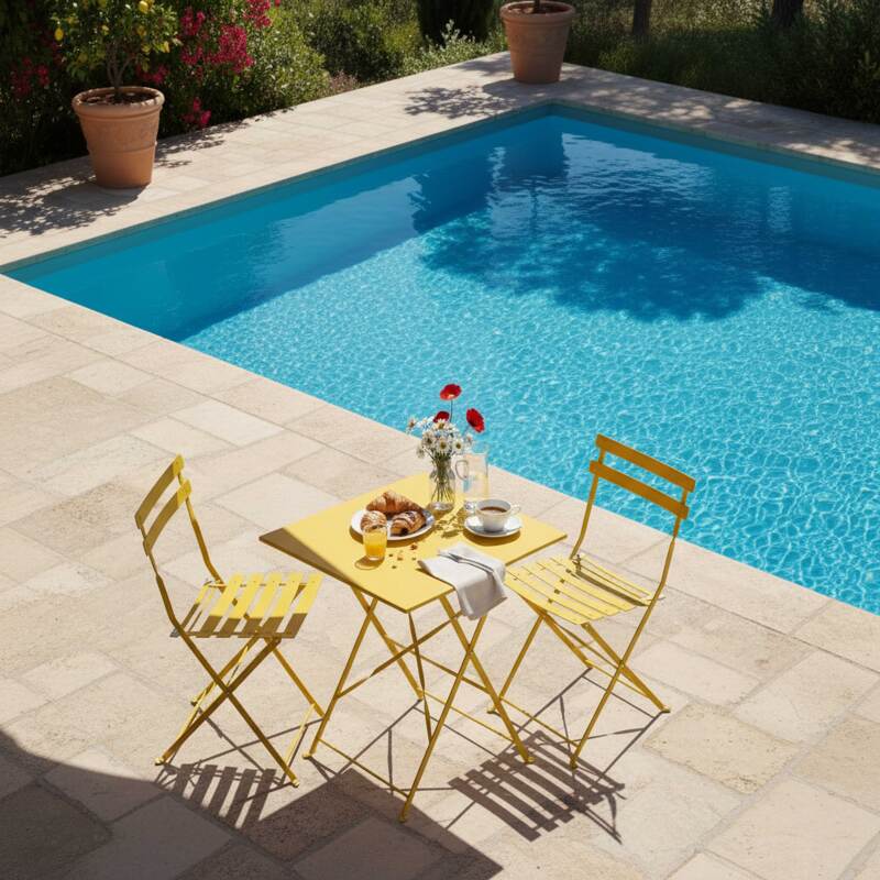 Tavolo da giardino bistrot quadrato pieghevole in metallo per 2 persone 60x60 cm (3/5)
