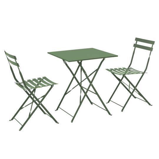 Tavolo da giardino bistrot quadrato pieghevole in metallo 60x60 cm e 2 sedie pieghevoli