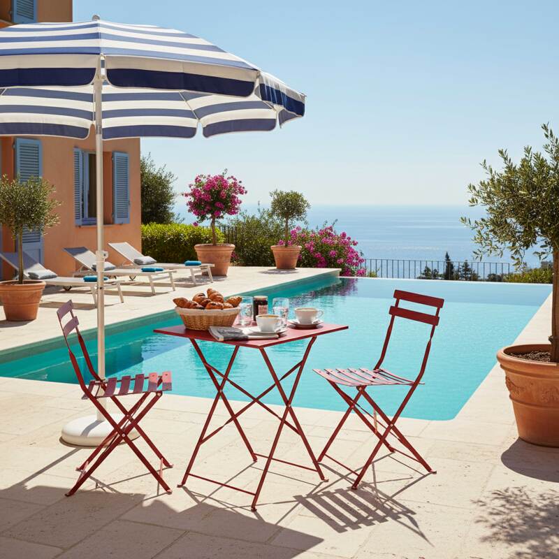 Tavolo da giardino bistrot quadrato pieghevole in metallo 60x60 cm e 2 sedie pieghevoli