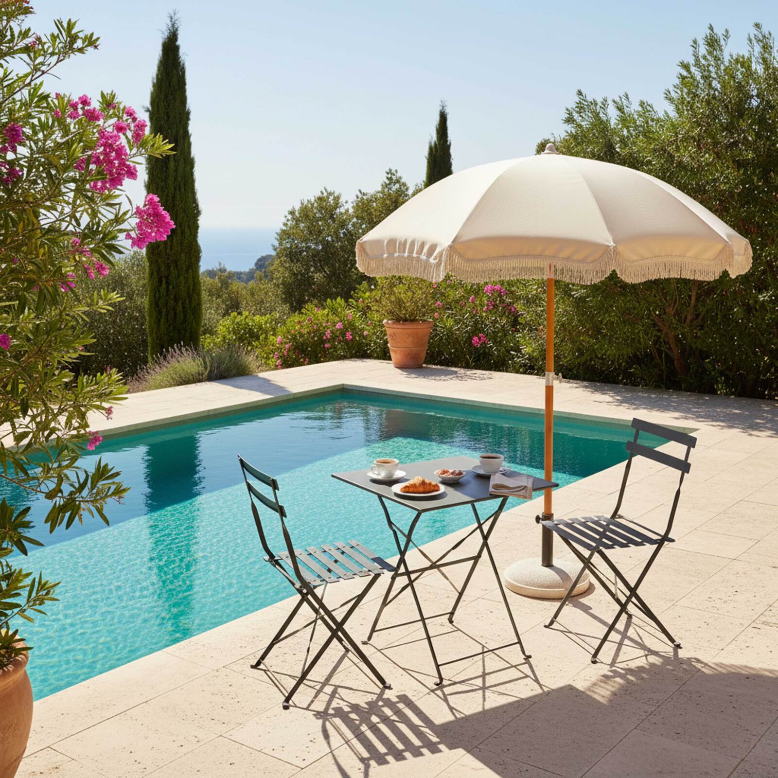 Tavolo da giardino bistrot quadrato pieghevole in metallo 60x60 cm e 2 sedie pieghevoli