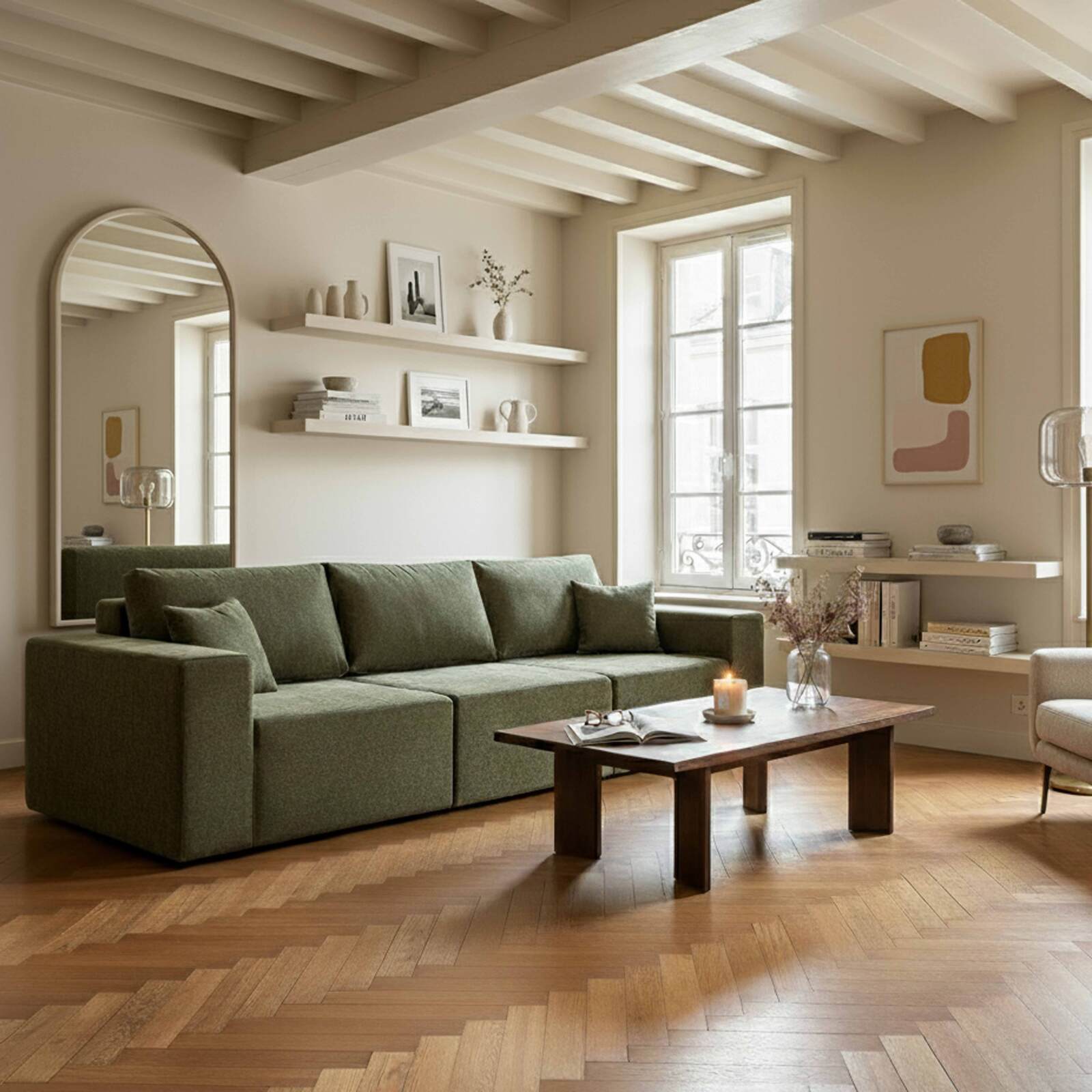 Poltrona angolare in tessuto per divano modulare con cuscini