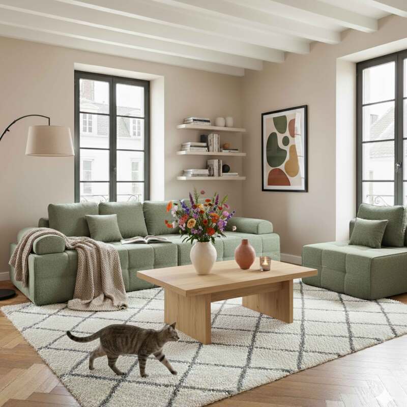 Poltrona per divano modulare in tessuto con cuscini (6/7)