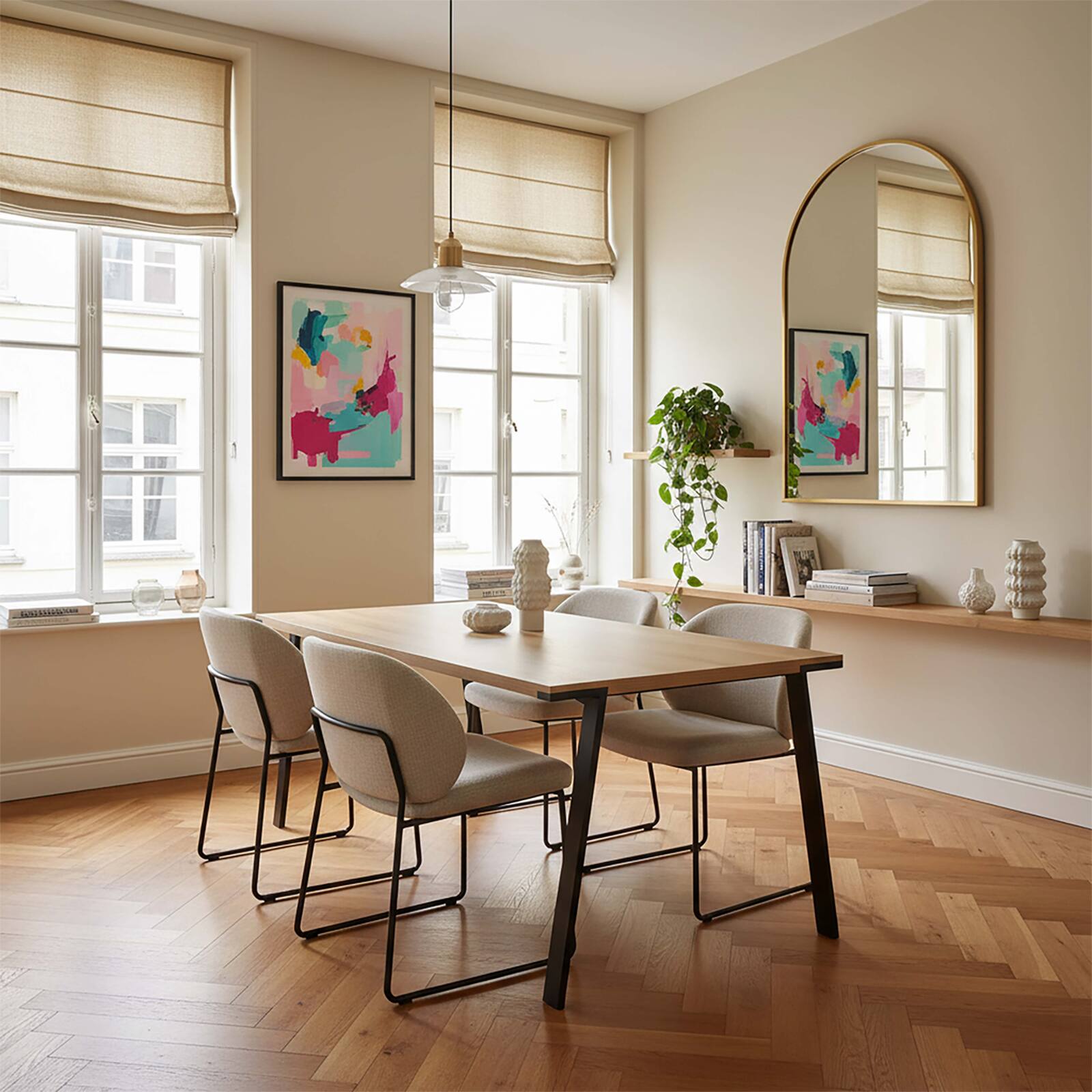 Tavolo da pranzo rettangulare effetto legno e metallo per 8 persone