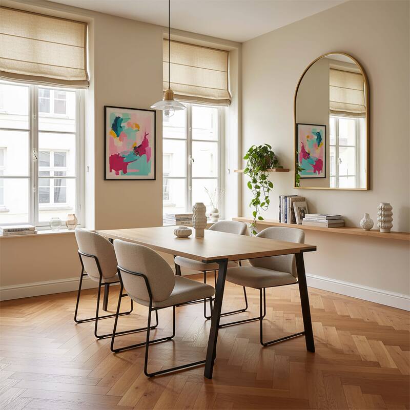 Tavolo da pranzo rettangulare effetto legno e metallo per 8 persone