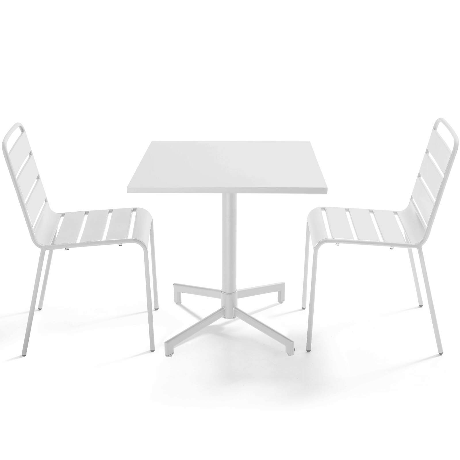 Tavolo da giardino bistrot quadrato inclnabile in metallo con piede incassato 70x70 cm e 2 sedie
