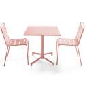 Tavolo da giardino bistrot quadrato inclnabile in metallo con piede incassato 70x70 cm e 2 sedie