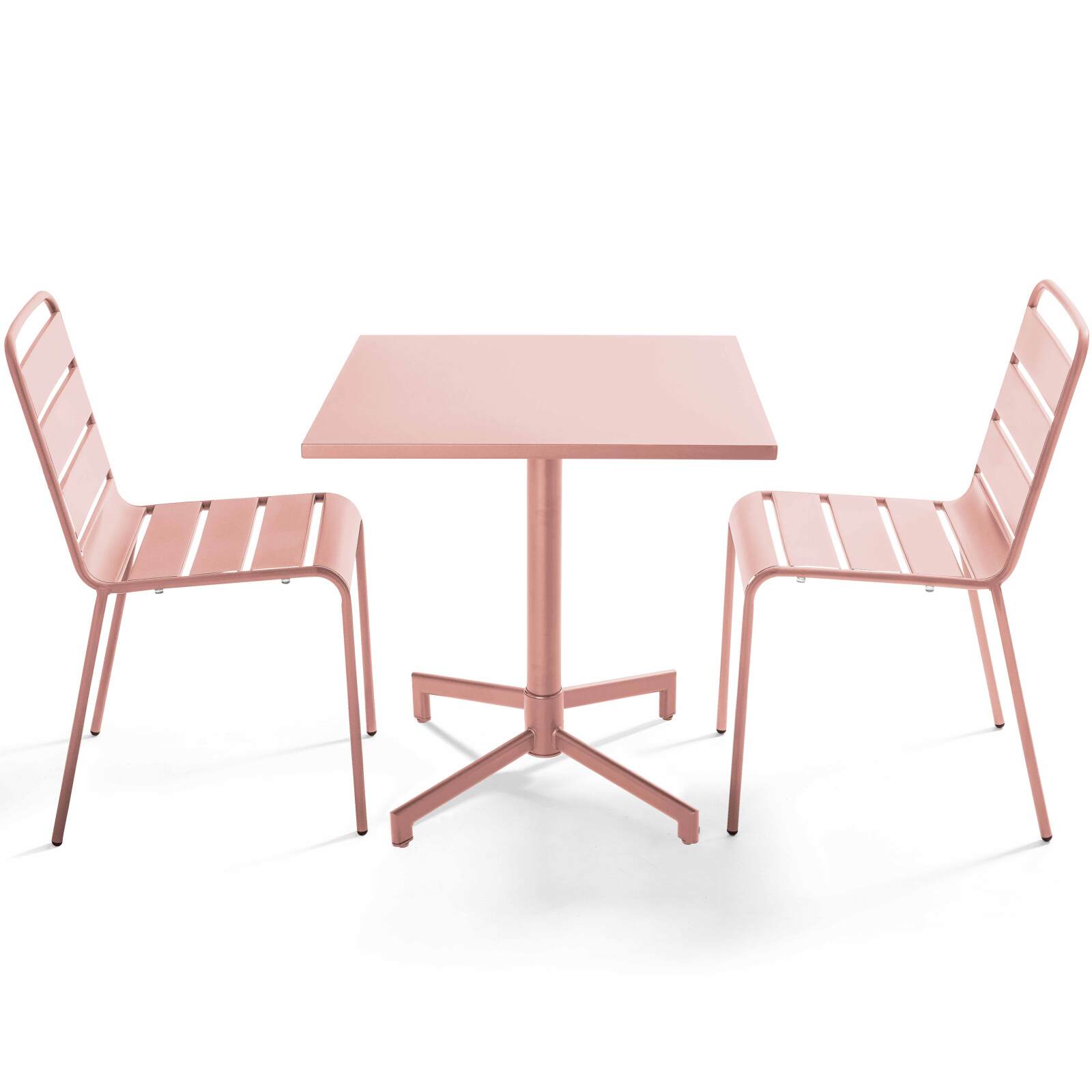 Tavolo da giardino bistrot quadrato inclnabile in metallo con piede incassato 70x70 cm e 2 sedie