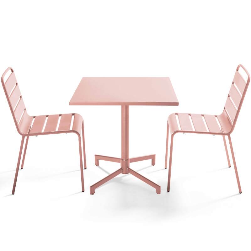 Tavolo da giardino bistrot quadrato inclnabile in metallo con piede incassato 70x70 cm e 2 sedie