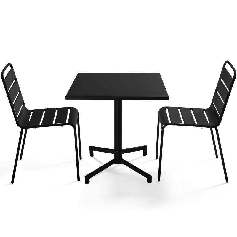 Tavolo da giardino bistrot quadrato inclnabile in metallo con piede incassato 70x70 cm e 2 sedie