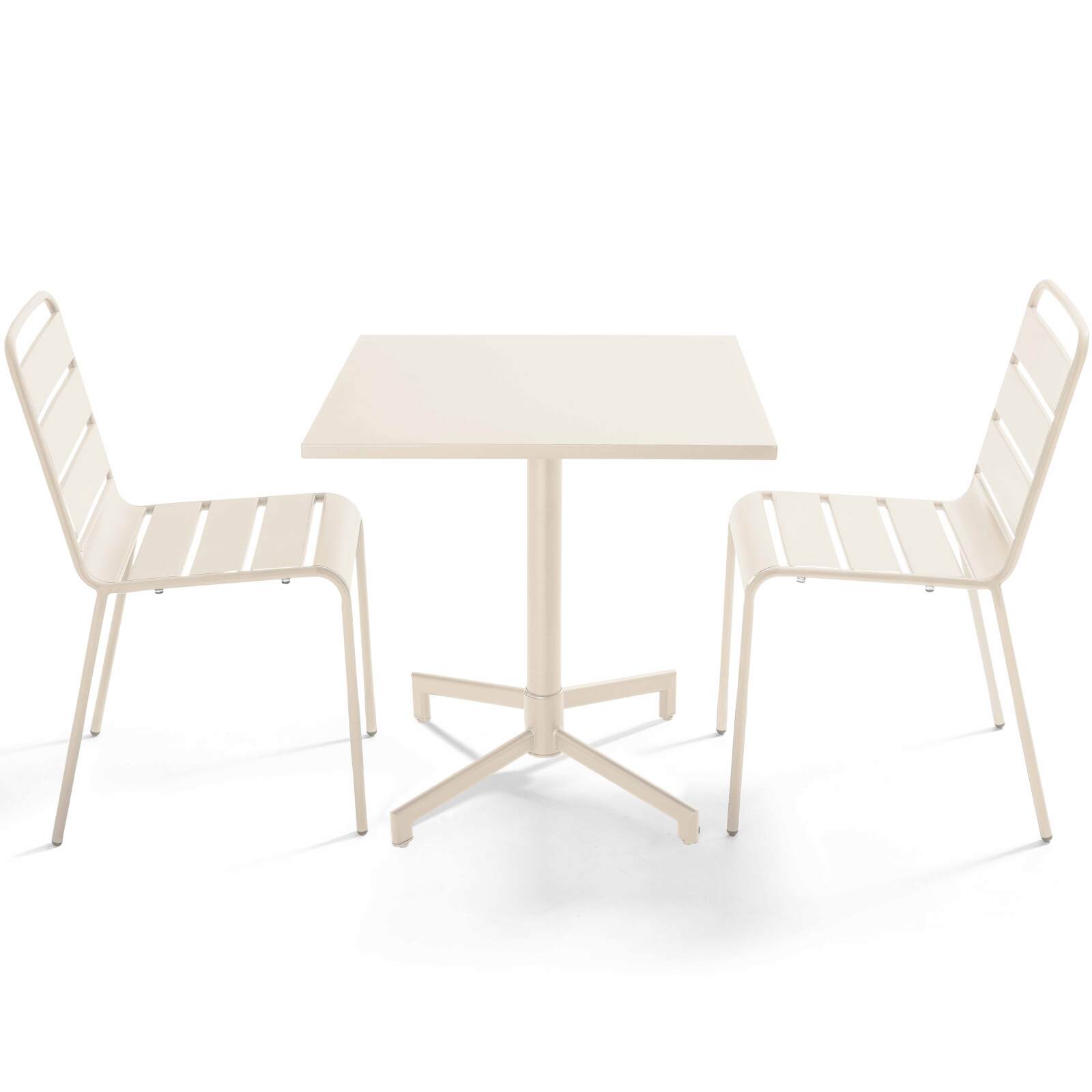 Tavolo da giardino bistrot quadrato inclnabile in metallo con piede incassato 70x70 cm e 2 sedie