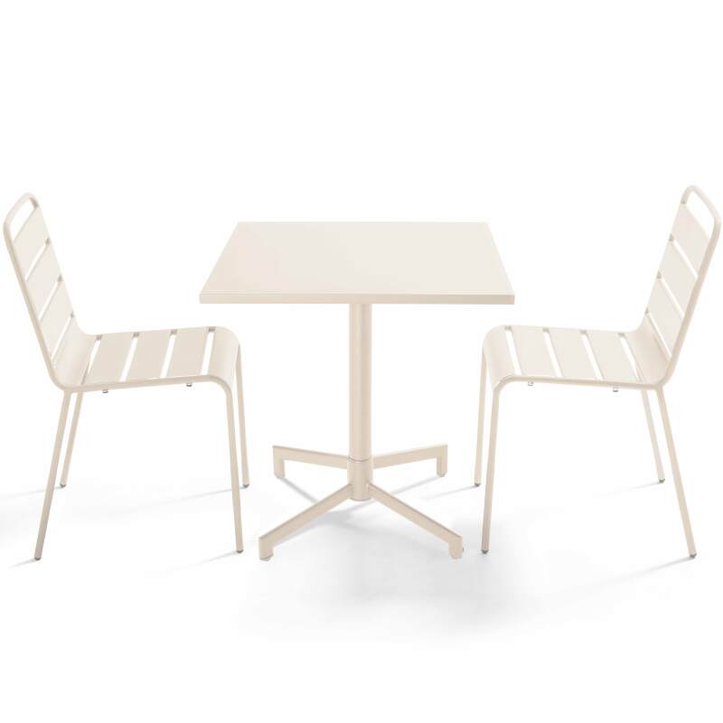 Tavolo da giardino bistrot quadrato inclnabile in metallo con piede incassato 70x70 cm e 2 sedie