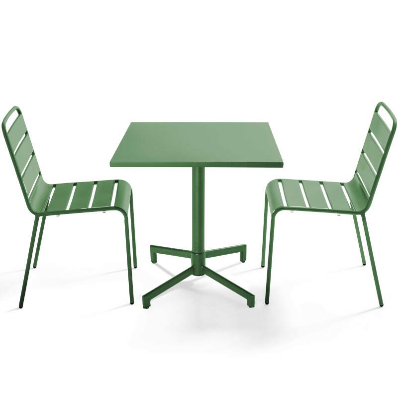 Tavolo da giardino bistrot quadrato inclnabile in metallo con piede incassato 70x70 cm e 2 sedie