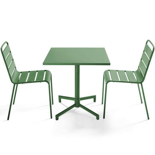 Tavolo da giardino bistrot quadrato inclnabile in metallo con piede incassato 70x70 cm e 2 sedie