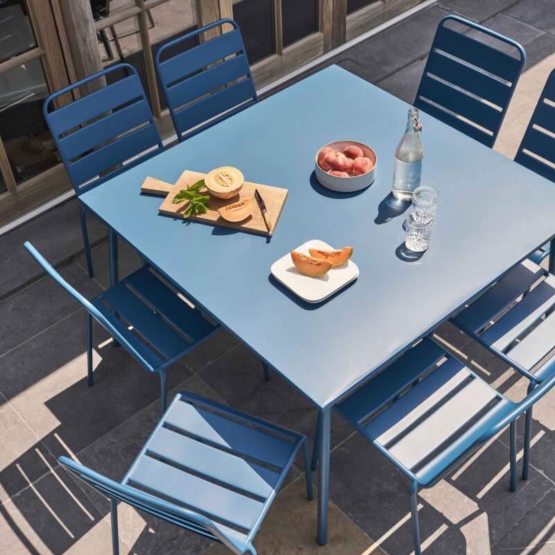 Tavolo da giardino quadrato in metallo 120 x 120 cm e 8 sedie in metallo